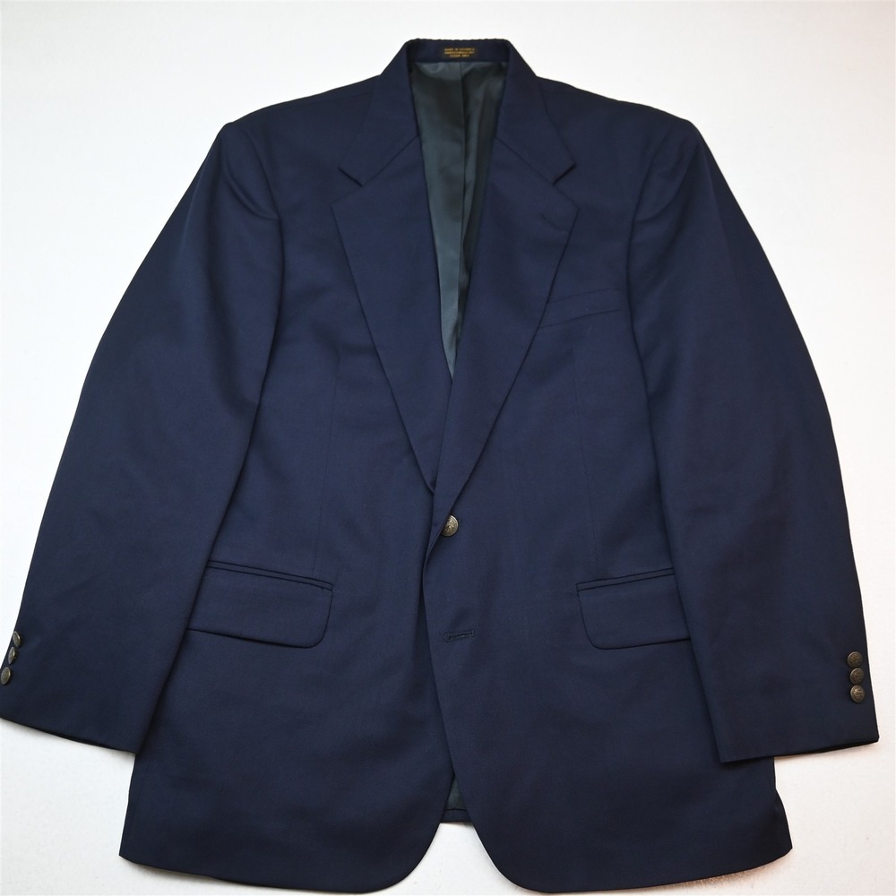 Oscar de la Renta 44R Navy Blue 100% Wool Gold Button Blazer Jacket Sport Coat